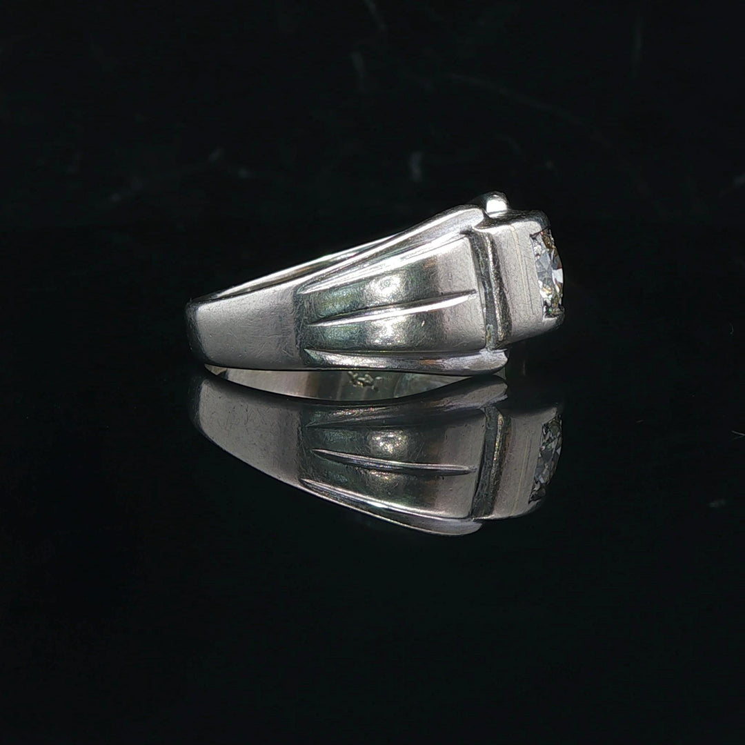 14k White Gold and 0.65ct Diamond Men's Buckle Ring Size 12