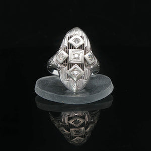14k White Gold and Diamond Ladies Vintage Filigree Ring Size 3.5