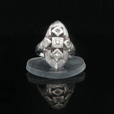 14k White Gold and Diamond Ladies Vintage Filigree Ring Size 3.5