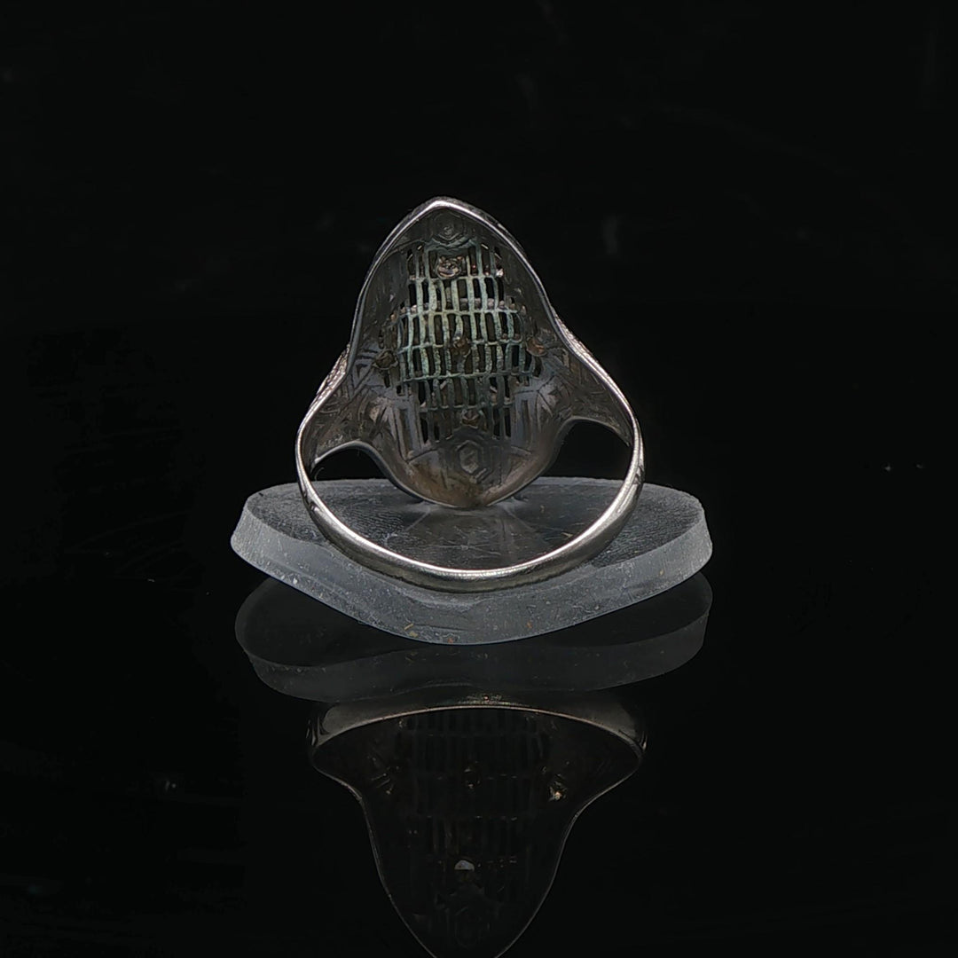 14k White Gold and Diamond Ladies Vintage Filigree Ring Size 3.5