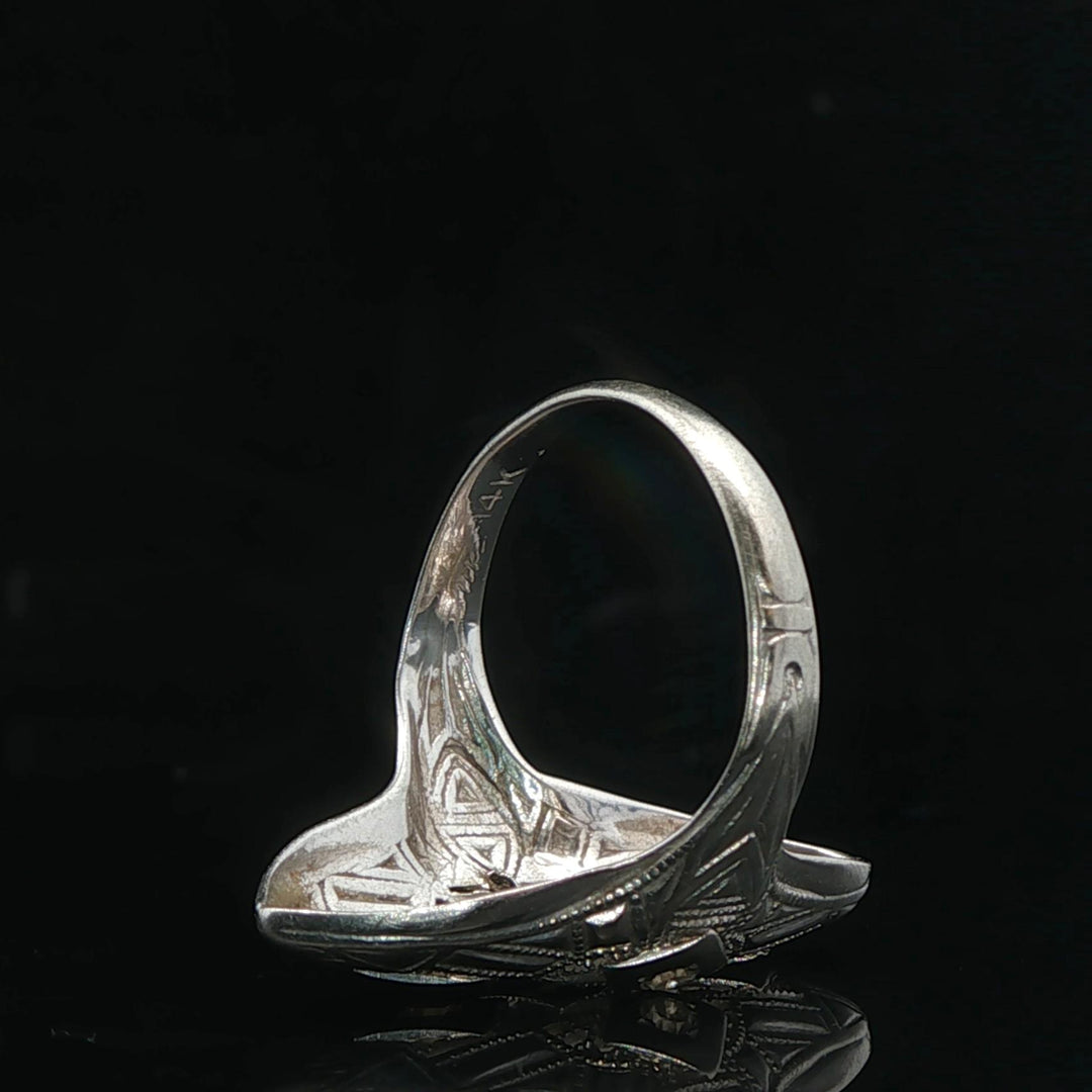 14k White Gold and Diamond Ladies Vintage Filigree Ring Size 3.5