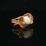 14k Yellow Gold Opal and Diamond Vintage Ladies Floral Ring Size 5
