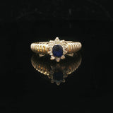 14k Yellow Gold Blue Sapphire and Diamond Ladies Ring Size 8