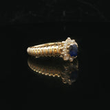 14k Yellow Gold Blue Sapphire and Diamond Ladies Ring Size 8