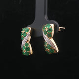 14k Yellow Gold Emerald and Diamond Ribbon Stud Earrings