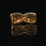 14k Yellow Gold Emerald and Diamond Ribbon Stud Earrings