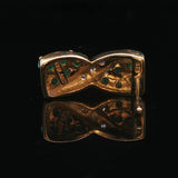 14k Yellow Gold Emerald and Diamond Ribbon Stud Earrings