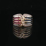 14k Yellow Gold Ruby Sapphire and Diamond Ladies Ring Size 3.75
