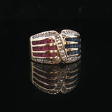 14k Yellow Gold Ruby Sapphire and Diamond Ladies Ring Size 3.75