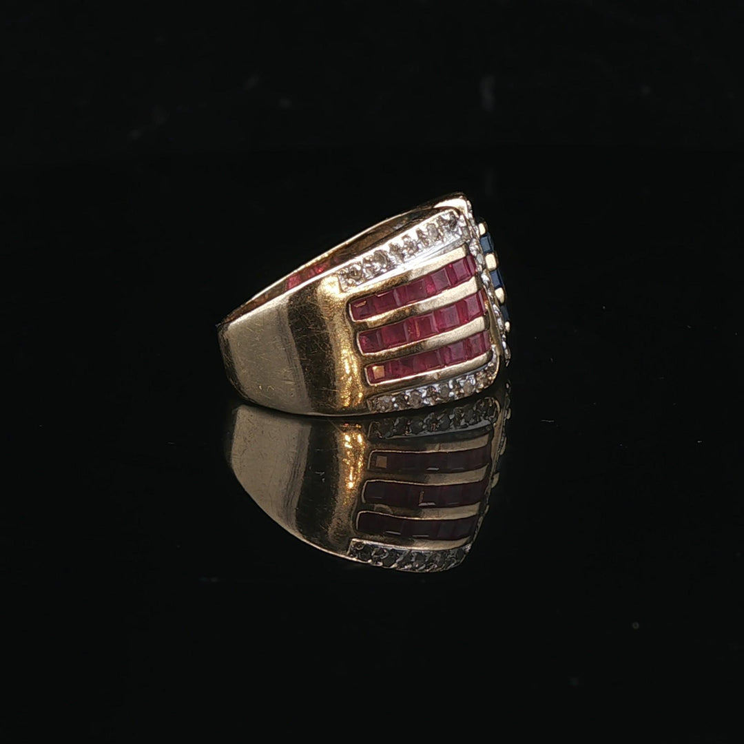 14k Yellow Gold Ruby Sapphire and Diamond Ladies Ring Size 3.75