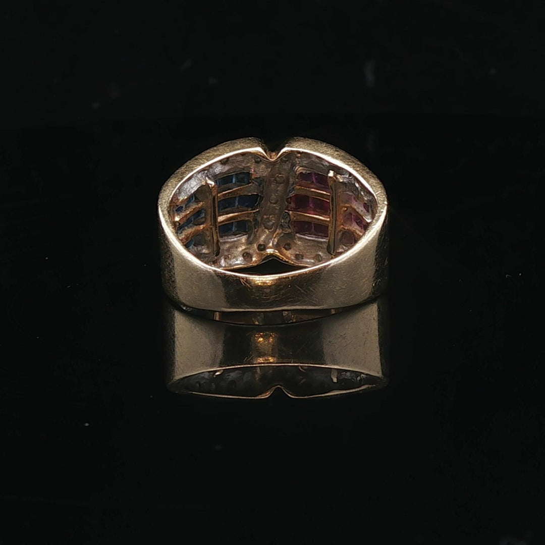 14k Yellow Gold Ruby Sapphire and Diamond Ladies Ring Size 3.75