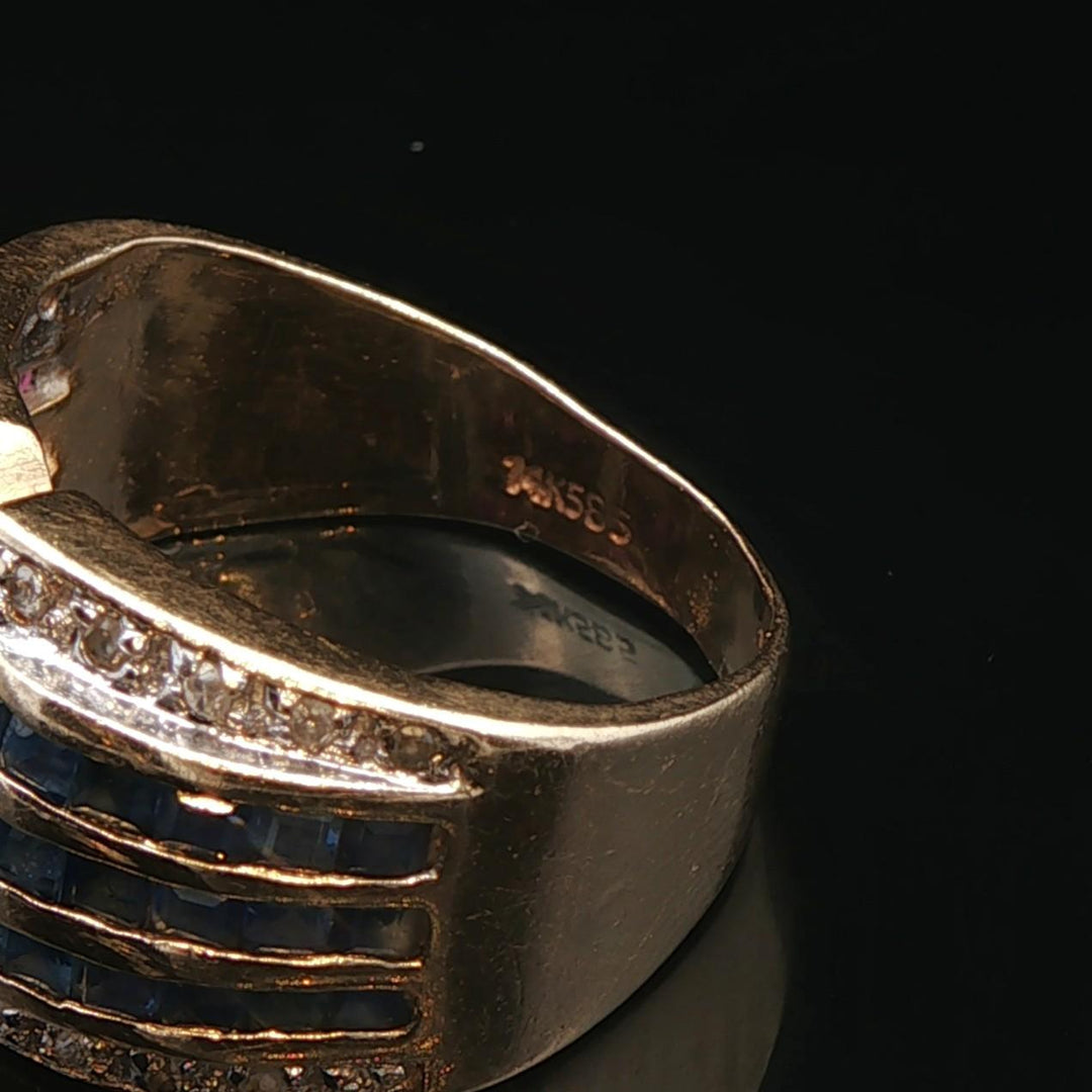 14k Yellow Gold Ruby Sapphire and Diamond Ladies Ring Size 3.75