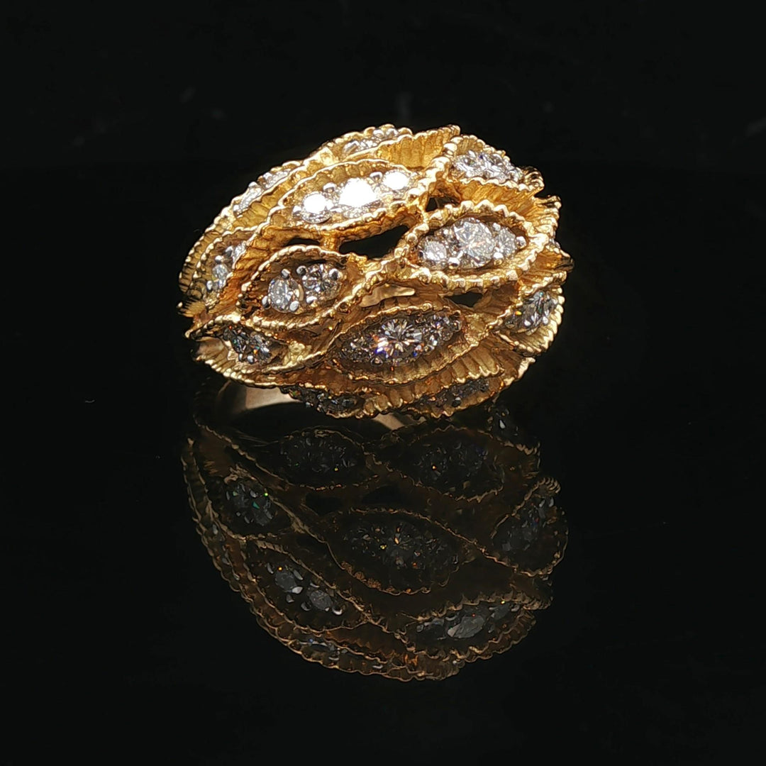 14k Yellow Gold and 2cttw Diamond 22g Heavy Bombe Ring Size 6.25