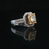 18k Two Tone Gold and 1.26cttw White and Yellow Diamond Halo Ring Size 6.5