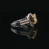 18k Two Tone Gold and 1.26cttw White and Yellow Diamond Halo Ring Size 6.5