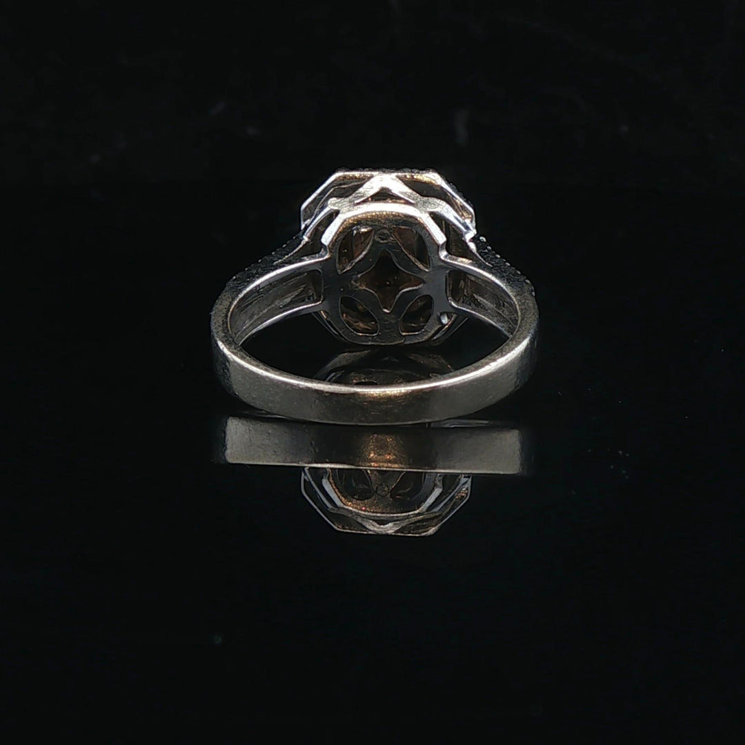 18k Two Tone Gold and 1.26cttw White and Yellow Diamond Halo Ring Size 6.5
