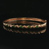 14k Yellow Gold Emerald and Diamond 16g Solid Bangle Bracelet 6.5"