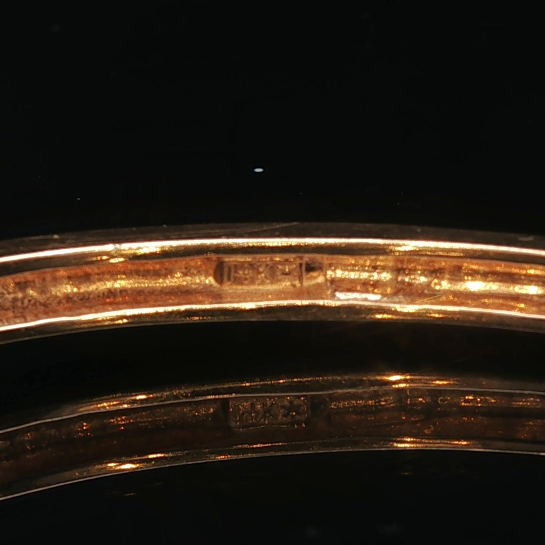 14k Yellow Gold Emerald and Diamond 16g Solid Bangle Bracelet 6.5"