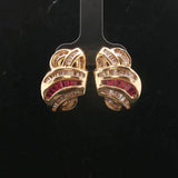 14k Yellow Gold Baguette Ruby and 2cttw Diamond Heavy Fancy Earrings