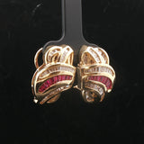 14k Yellow Gold Baguette Ruby and 2cttw Diamond Heavy Fancy Earrings
