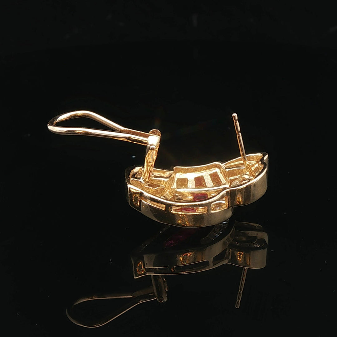 14k Yellow Gold Baguette Ruby and 2cttw Diamond Heavy Fancy Earrings