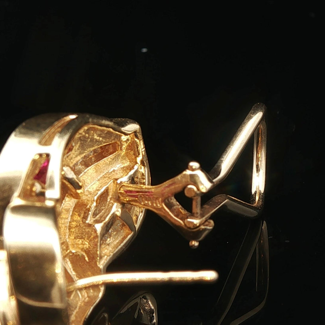 14k Yellow Gold Baguette Ruby and 2cttw Diamond Heavy Fancy Earrings