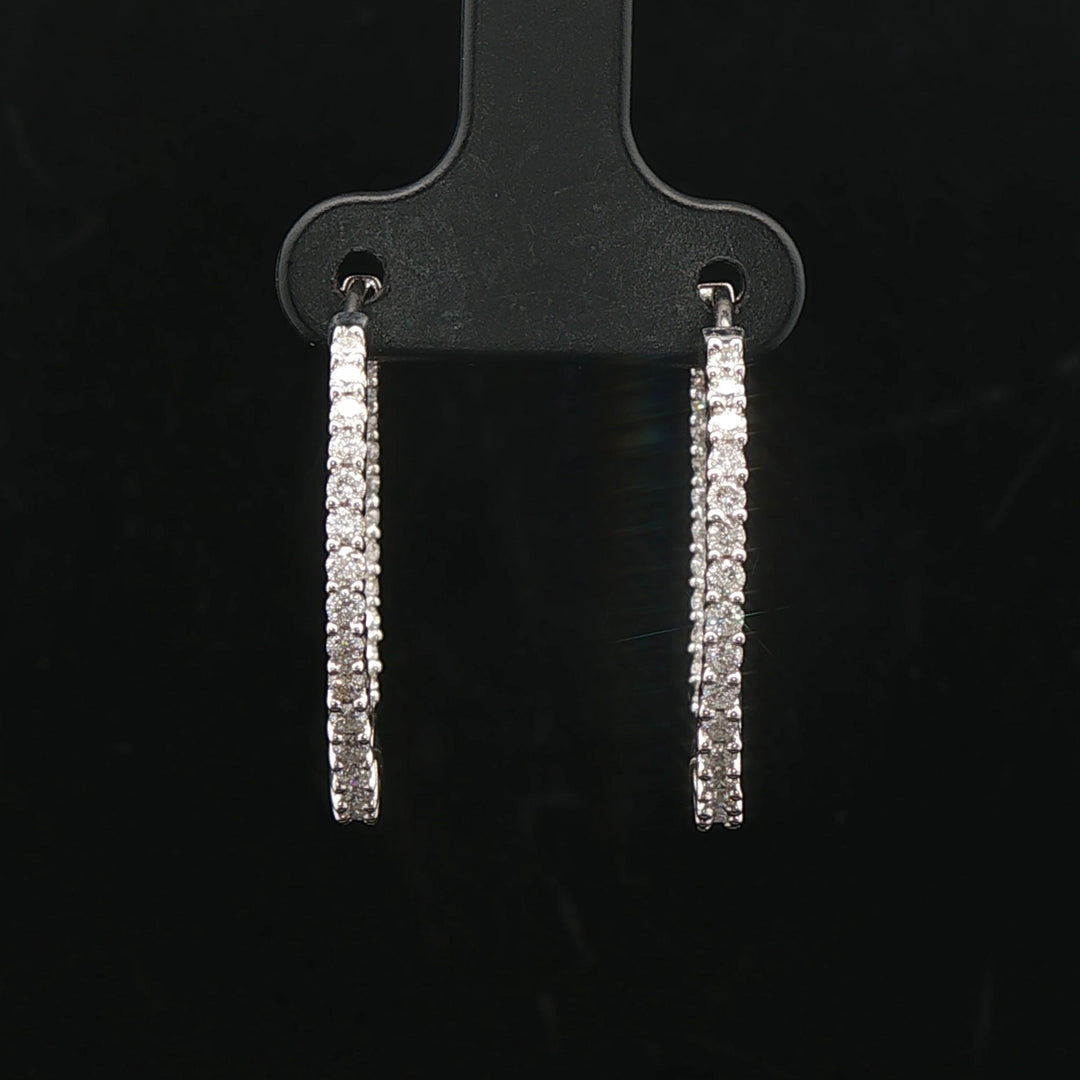 14k White Gold and 1cttw Diamond Inside Out Hoop Earrings 1"