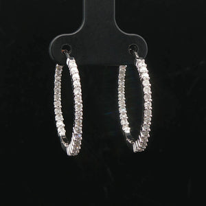 14k White Gold and 1cttw Diamond Inside Out Hoop Earrings 1"