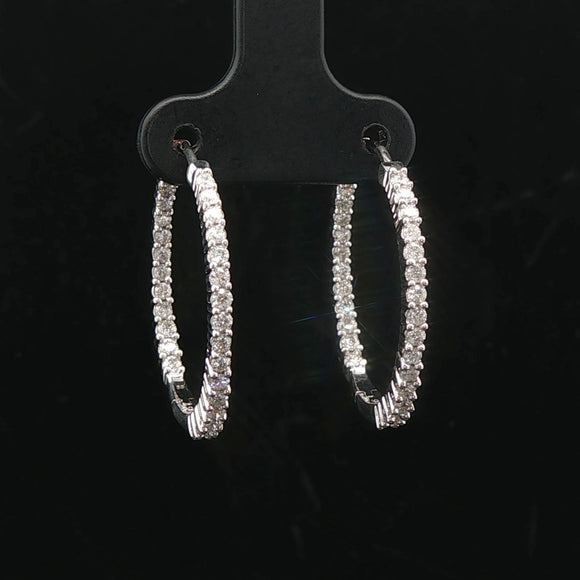 14k White Gold and 1cttw Diamond Inside Out Hoop Earrings 1