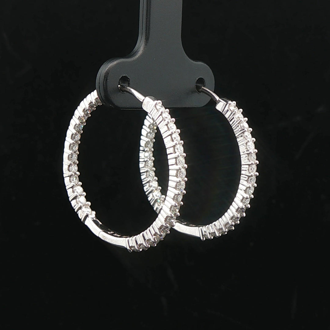14k White Gold and 1cttw Diamond Inside Out Hoop Earrings 1"