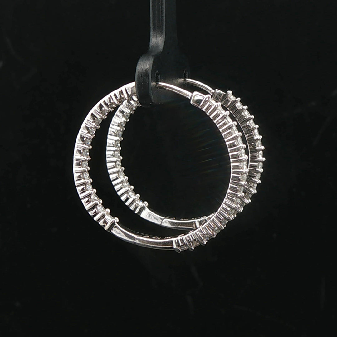 14k White Gold and 1cttw Diamond Inside Out Hoop Earrings 1"