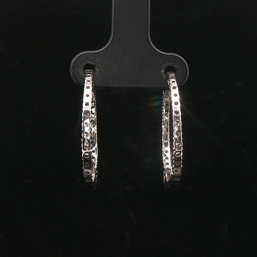 14k White Gold and 1cttw Diamond Inside Out Hoop Earrings 1"