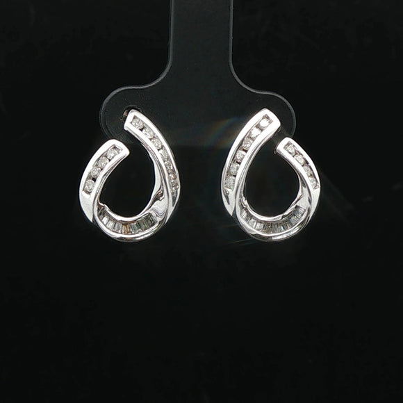 14k White Gold and 1cttw Diamond Open Loop Stud Earrings