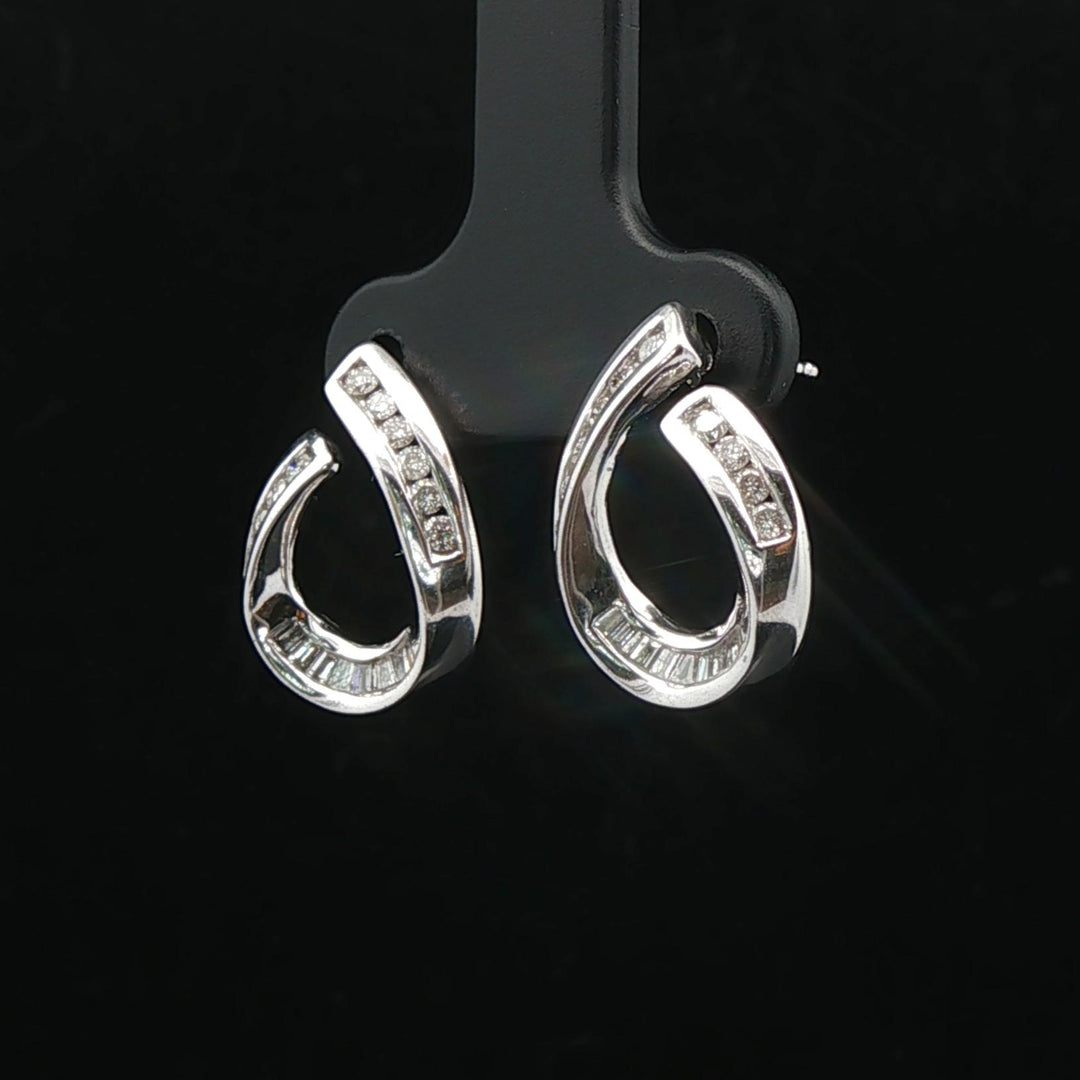14k White Gold and 1cttw Diamond Open Loop Stud Earrings