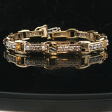 14k Yellow Gold and 2cttw Diamond Solid Bar Link Bracelet 7"