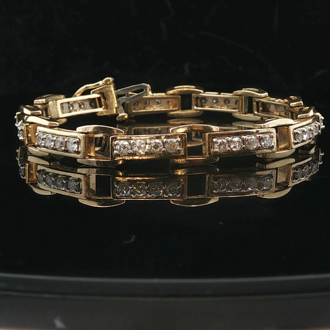 14k Yellow Gold and 2cttw Diamond Solid Bar Link Bracelet 7"