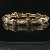 14k Yellow Gold and 2cttw Diamond Solid Bar Link Bracelet 7"