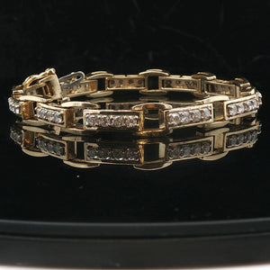 14k Yellow Gold and 2cttw Diamond Solid Bar Link Bracelet 7"
