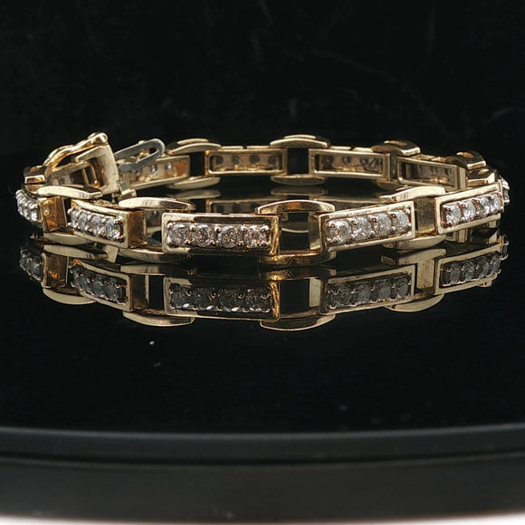 14k Yellow Gold and 2cttw Diamond Solid Bar Link Bracelet 7