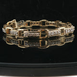 14k Yellow Gold and 2cttw Diamond Solid Bar Link Bracelet 7"
