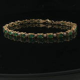 14k Yellow Gold Emerald and Diamond Ladies Link Bracelet 7"
