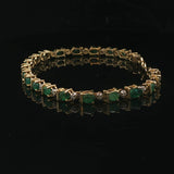 14k Yellow Gold Emerald and Diamond Ladies Link Bracelet 7"