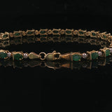 14k Yellow Gold Emerald and Diamond Ladies Link Bracelet 7"