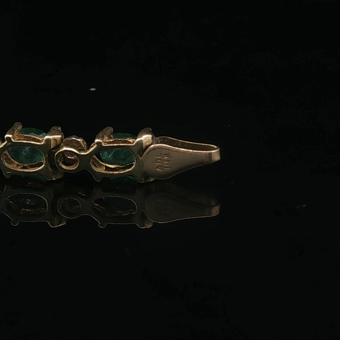 14k Yellow Gold Emerald and Diamond Ladies Link Bracelet 7"