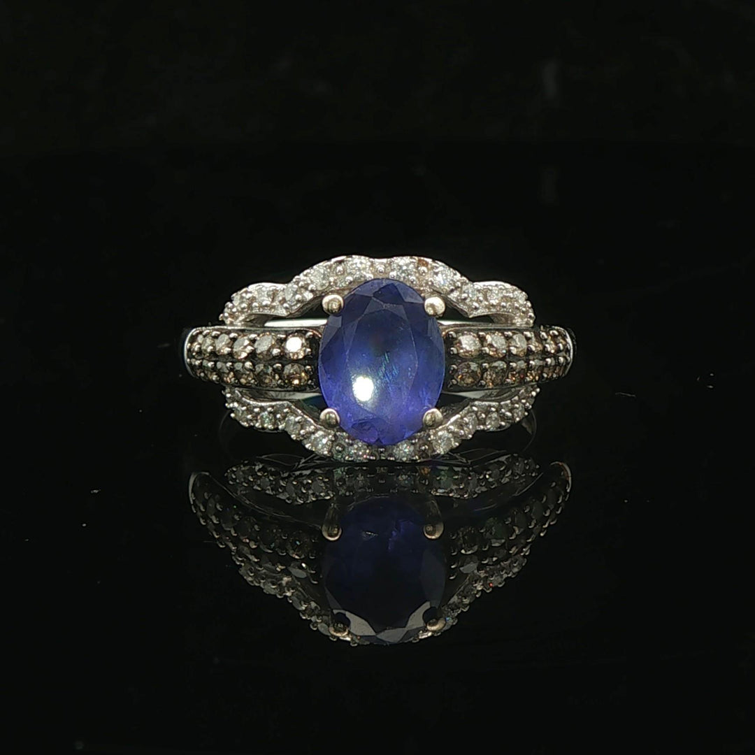 LeVian 14k White Gold Tanzanite and 0.50cttw Diamond Ladies Ring Size 7