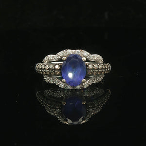 LeVian 14k White Gold Tanzanite and 0.50cttw Diamond Ladies Ring Size 7