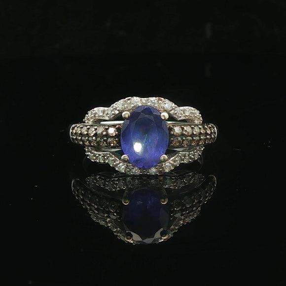 LeVian 14k White Gold Tanzanite and 0.50cttw Diamond Ladies Ring Size 7