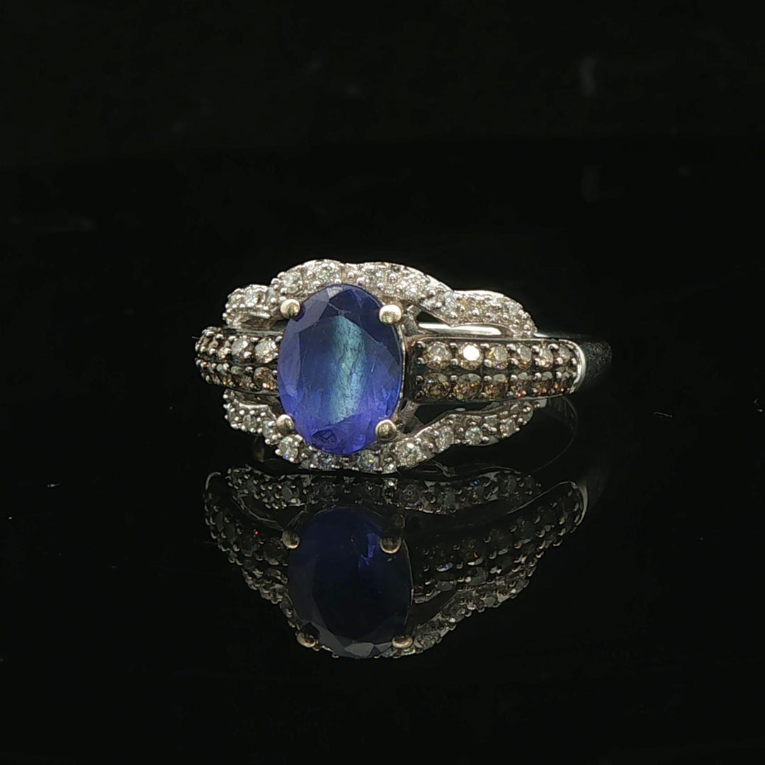 LeVian 14k White Gold Tanzanite and 0.50cttw Diamond Ladies Ring Size 7