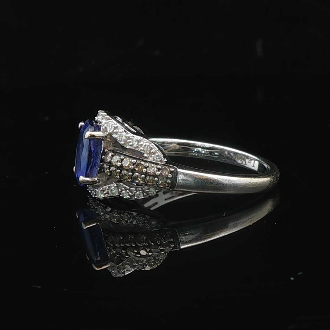 LeVian 14k White Gold Tanzanite and 0.50cttw Diamond Ladies Ring Size 7