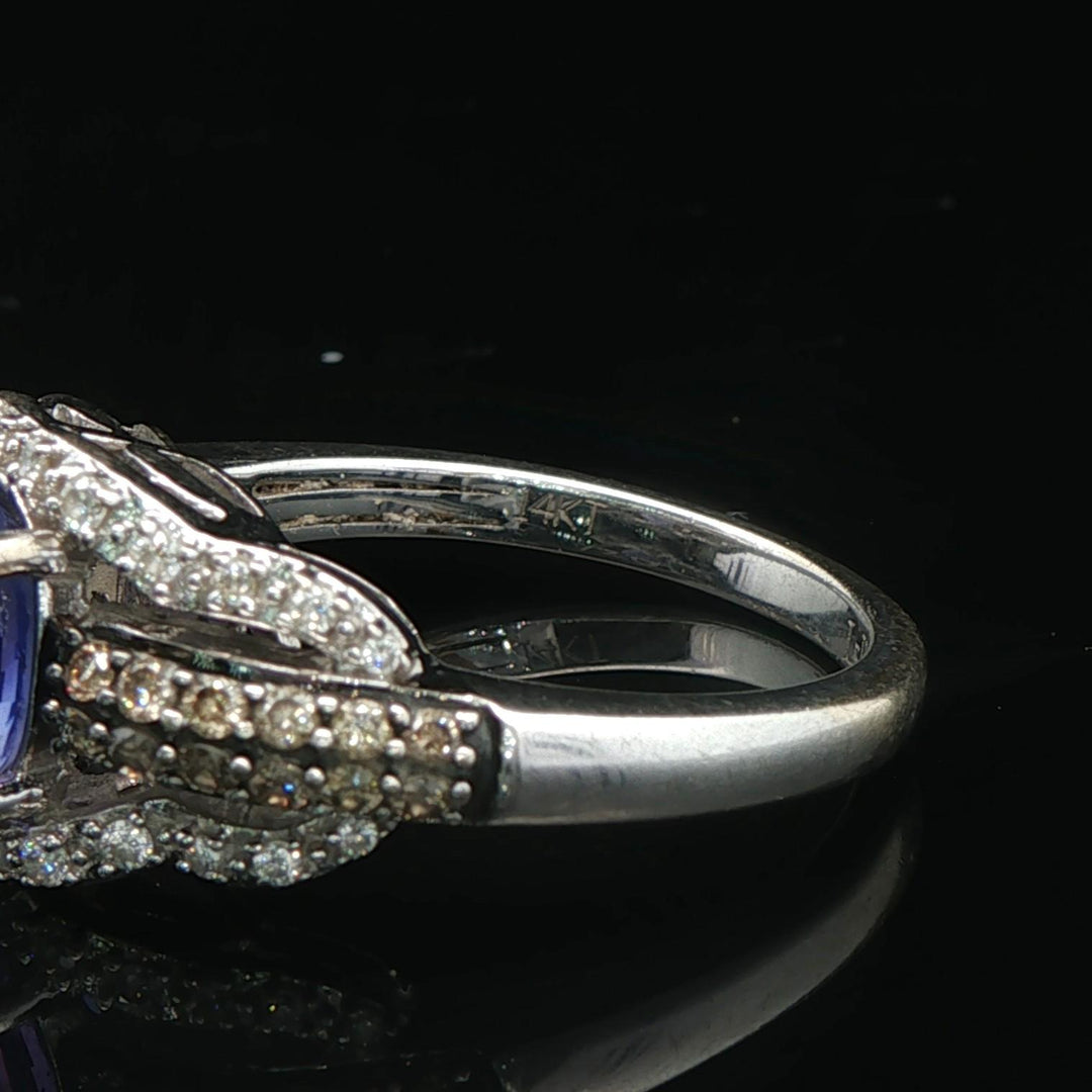 LeVian 14k White Gold Tanzanite and 0.50cttw Diamond Ladies Ring Size 7